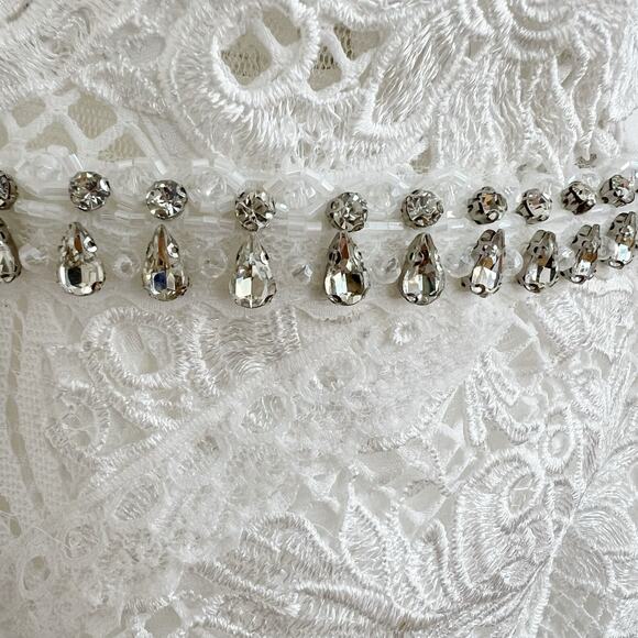 NWT Mac Duggal White Wedding Dress 14 Corset Plunge Trumpet Lace Gown - Picture 5 of 16